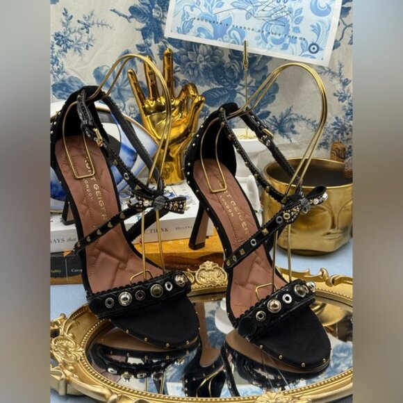 🆕 KURT GEIGER LONDON 🧿 NWOB Mini Bow Eyelet Heel Sandal, Black - Sz 39 US 8.5 - Picture 5 of 14